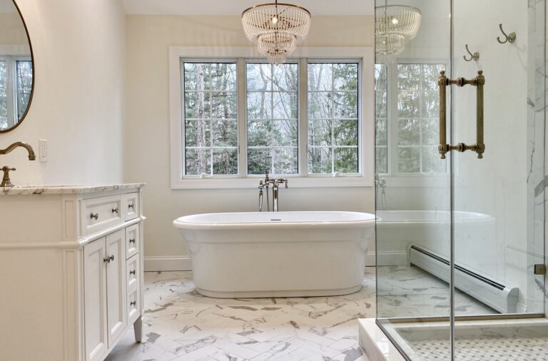 Master Bath with Freestanding Tub, Oversized Shower, Toilet Closet, Andersen Windows in Ramsey, Bergen County NJ