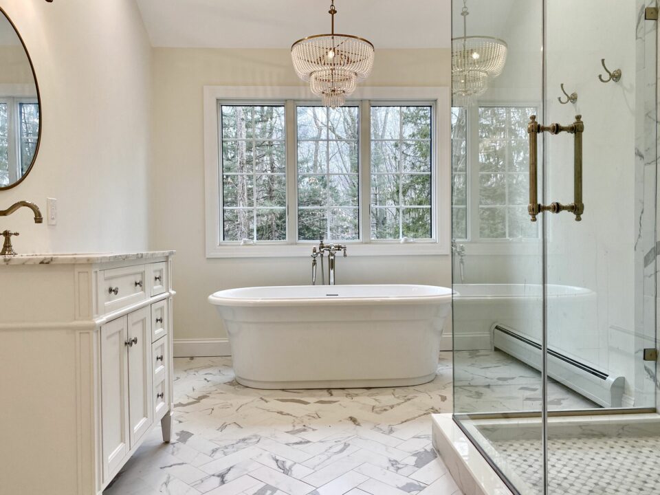 Master Bath with Freestanding Tub, Oversized Shower, Toilet Closet, Andersen Windows in Ramsey, Bergen County NJ