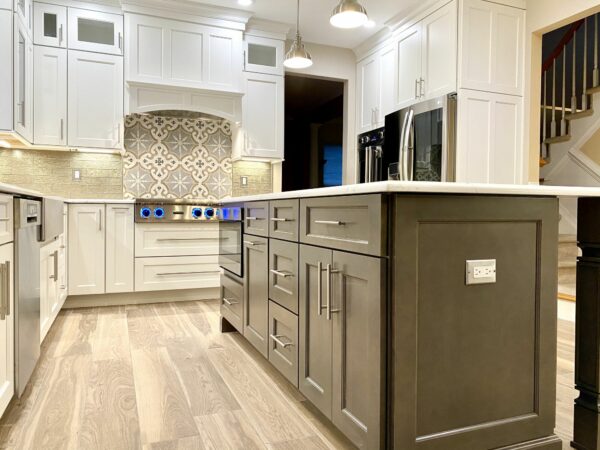 Brighton Cabinetry Maple Island with Seating, Cabinetry and Crown with Custom Wood Hood in Somerset NJ