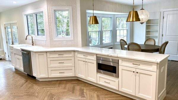 Custom Cabinetry and Tile, Oak Flooring in Herringbone, Andersen Windows in Bergen County NJ