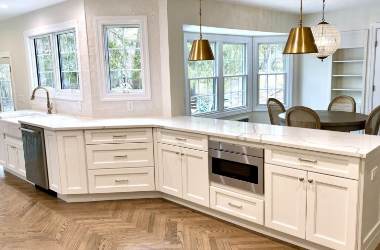 Custom Cabinetry and Tile, Oak Flooring in Herringbone, Andersen Windows in Bergen County NJ