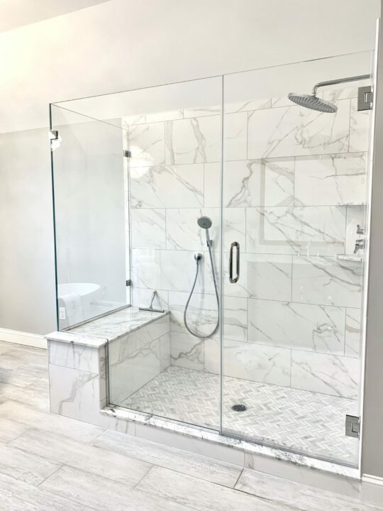 Master Shower with Bench and Custom Glass, Kohler Faucets and Hand-held in Sparta, Sussex County NJ