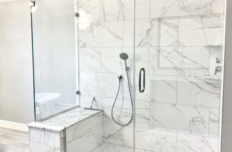 Master Shower with Bench and Custom Glass, Kohler Faucets and Hand-held in Sparta, Sussex County NJ