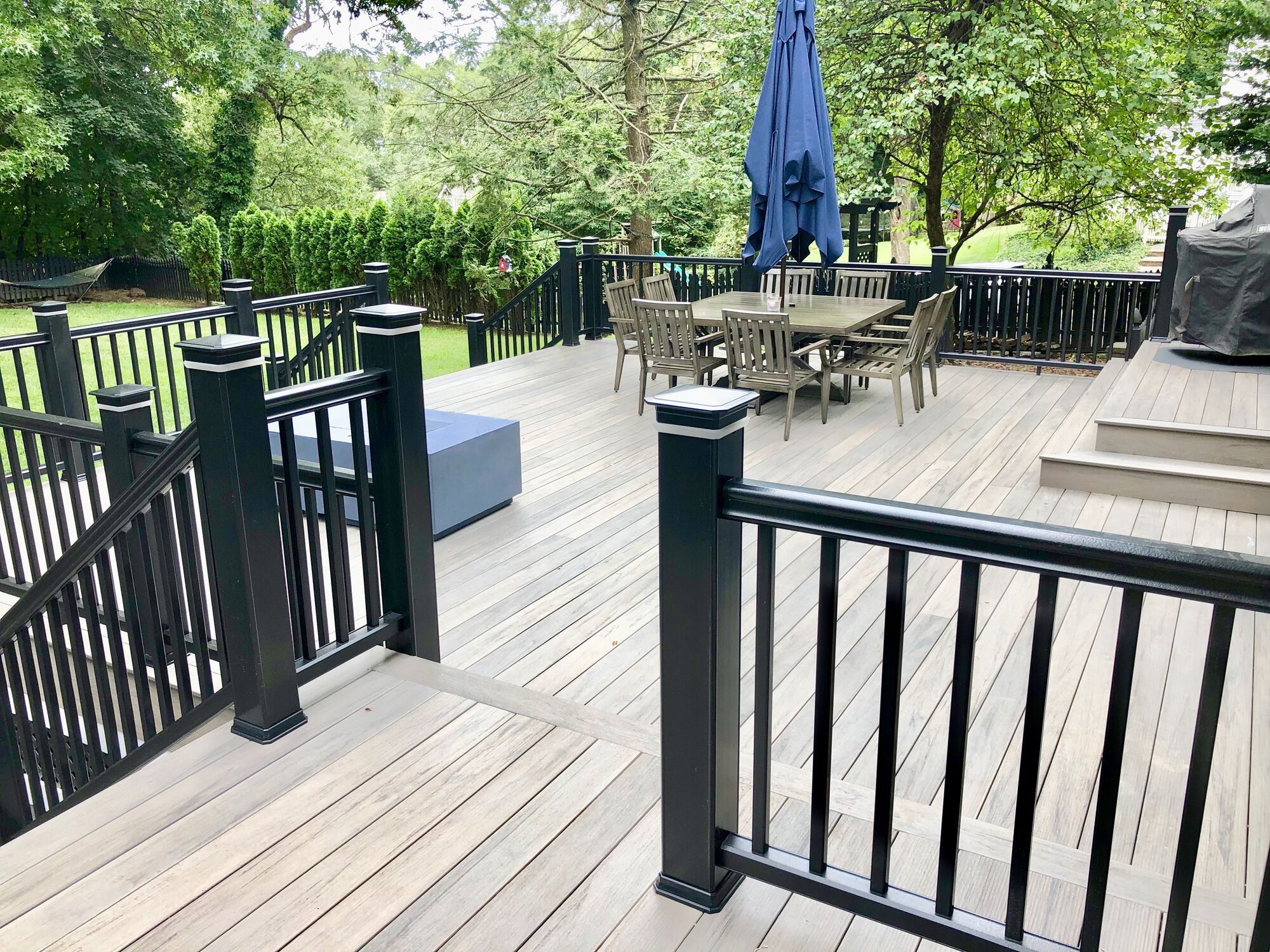 TimberTech Pro Legacy Collection Ashwood Color Decking with Black Radiance Rails, LED Post Cap Lighting in Glen rock, Bergen County NJ