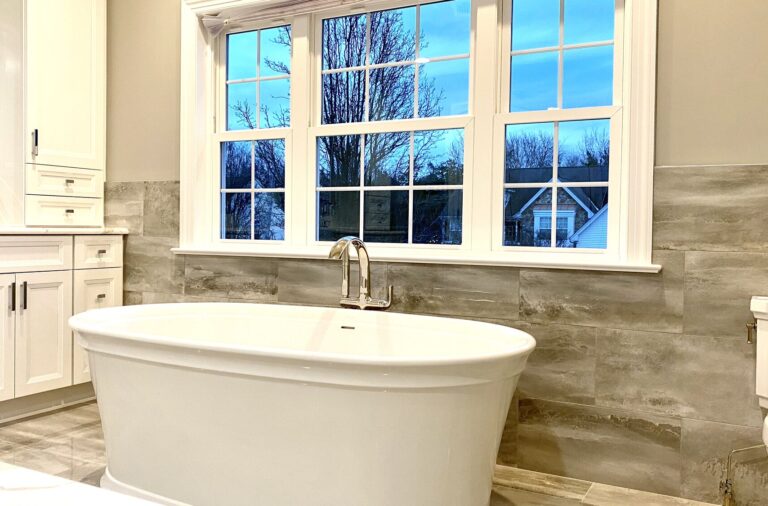 Master Bath with Kohler Soaking Tub and Kallista Faucets, Porcelain Tile in Somerset County NJ