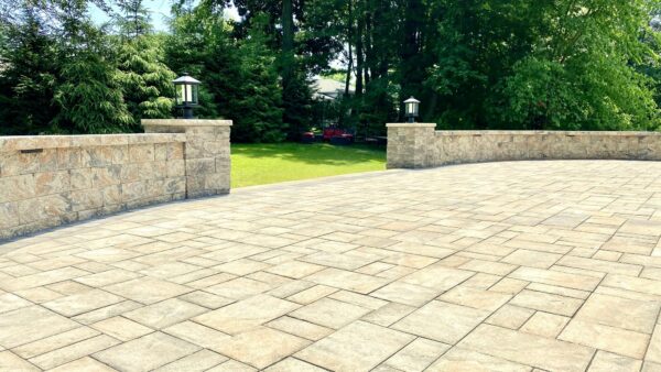 Raised Cambridge Paver Patio with Sitting Walls in Oradell, Bergen County NJ