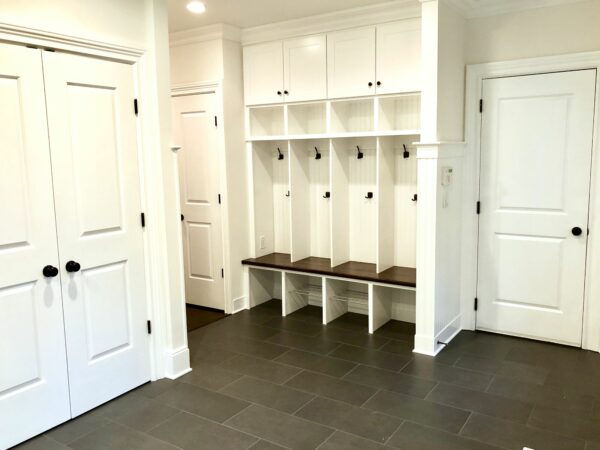 Porch Mudroom Addition with Custom Bench and Cubbies in Haworth, Bergen County NJ