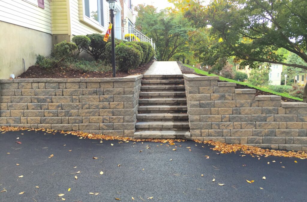 Segmental Retaining Walls, Steps, Paver Walkway and Asphalt Driveway in Berkeley Heights NJ