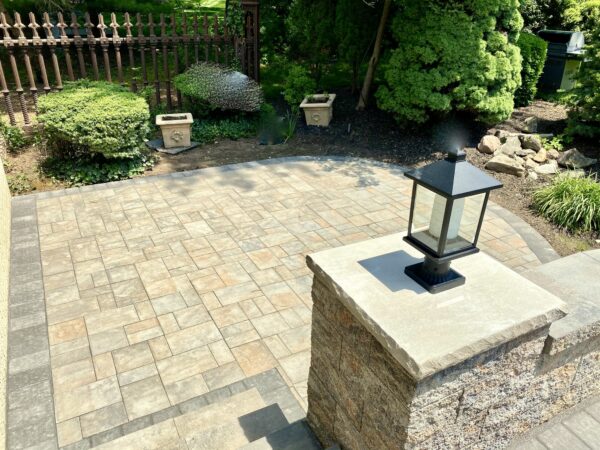 Cambridge Paver Patio, Matching Piers and Lighting in Oradell, Bergen County NJ