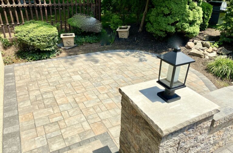 Cambridge Paver Patio, Matching Piers and Lighting in Oradell, Bergen County NJ