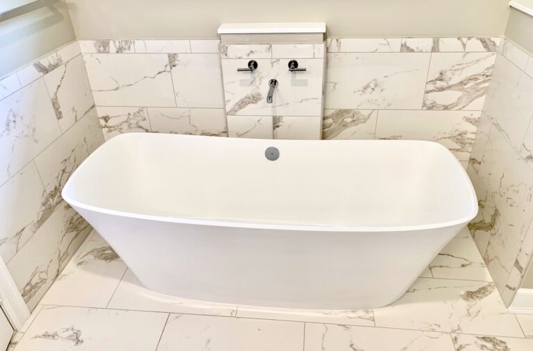 South Orange, Essex County NJ Soaking Tub with Wall Mounted Faucet, Porcelain 12 x 24 Tiles in Essex County NJ