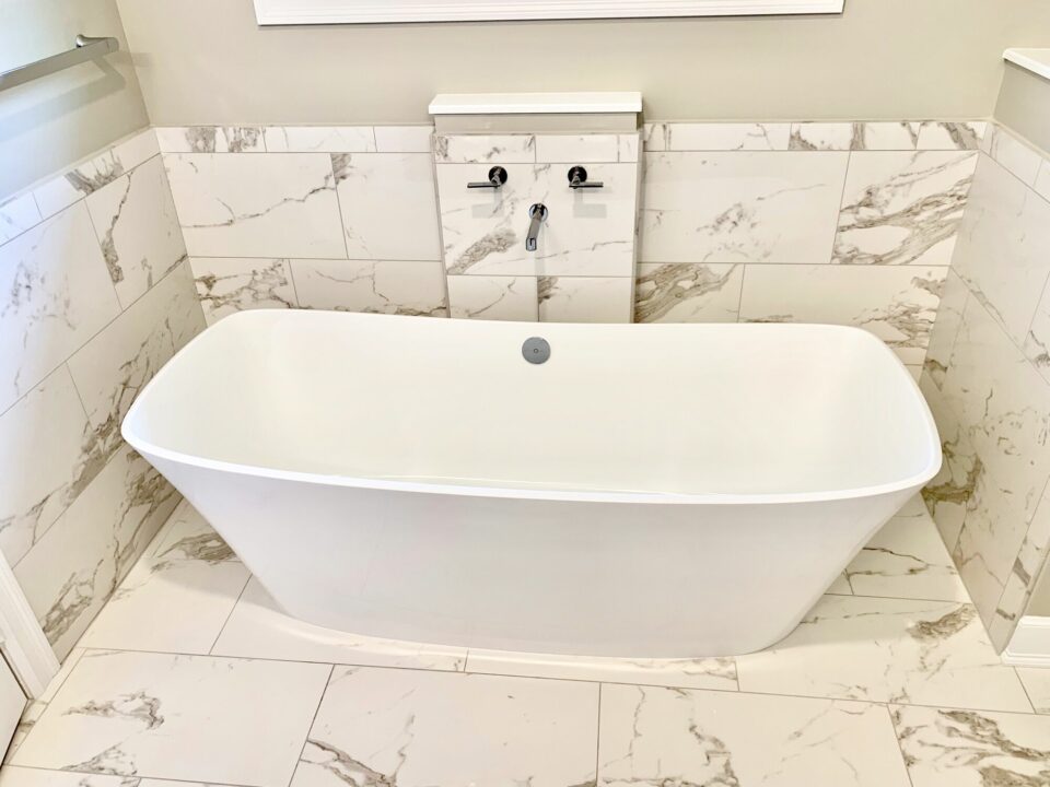 South Orange, Essex County NJ Soaking Tub with Wall Mounted Faucet, Porcelain 12 x 24 Tiles in Essex County NJ