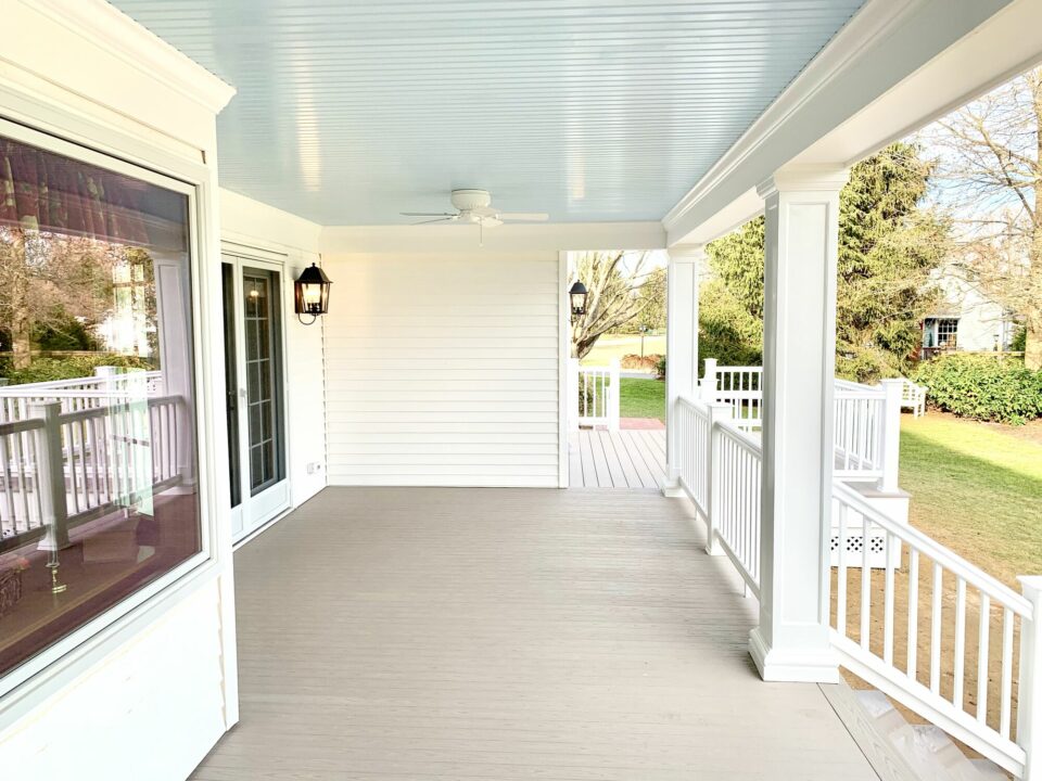 Covered Porch _ Open Deck with Azek Composite Decking, Timbertech Radiance Rails in Washington, Warren County NJ