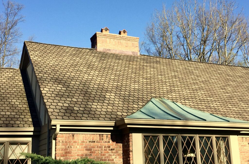 GAF Designer Lifetime Roofing System with Brick Chimney and Copper Flashing In Sussex County NJ