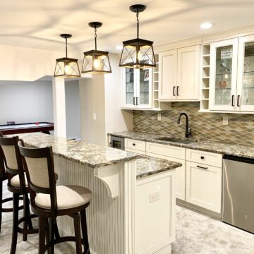 Basement Wet Bar with Fabuwood Cabinetry and Granite Stone Countertops in Hillsborough, Somerset County NJ