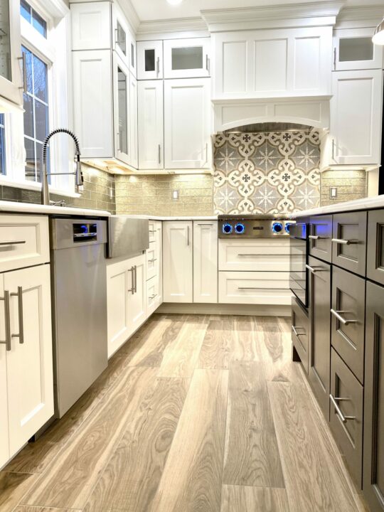 Custom Kitchen with Wood Cabinetry, Large Center Island, Porcelain Flooring in Somerset, Somerset County NJ