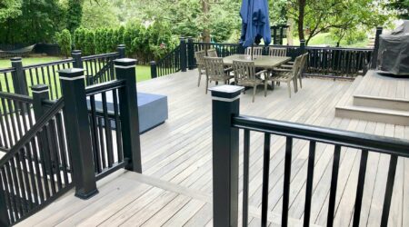 New Deck Build with Tretaed Framing, Timbertech Decking, Radiance Rails, LED Lighting, Gas Line for BBQ in Glen Rock, Bergen County NJ