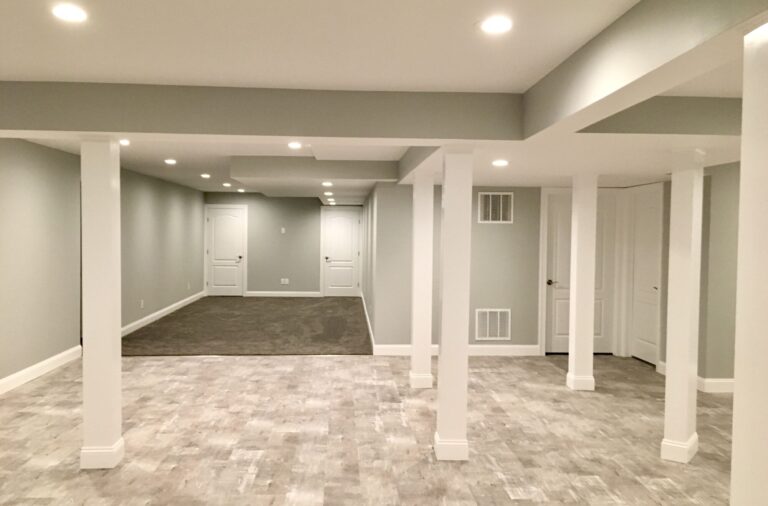 Finished Basement with Vinyl and Carpet, Tv Area, Exercise Room and Office in Upper Saddle River, Bergen County NJ