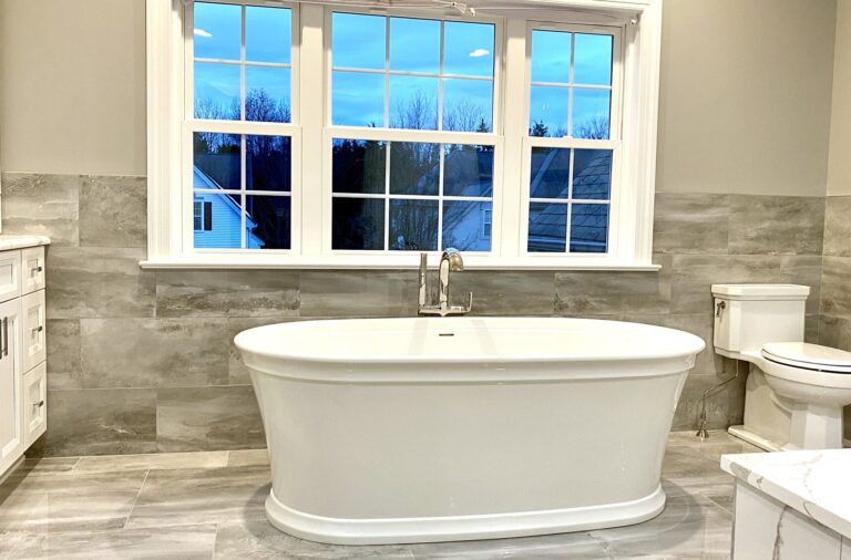 Master Bath with Kohler Soaking Tub and Kallista Faucets, Porcelain Tile in Central NJ