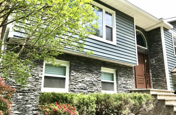 Prodigy Midnight Blue Insulated Clapboard Siding, Profit Cultured Stone, Custom Fit Vinyl Windows In Morristown, Morris County, NJ