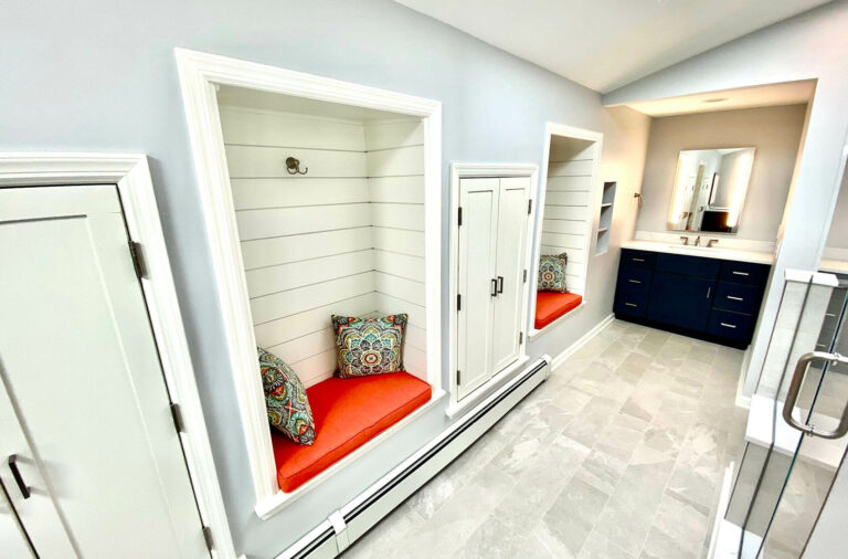 Attic Bathroom addition with Custom Trim Seating
