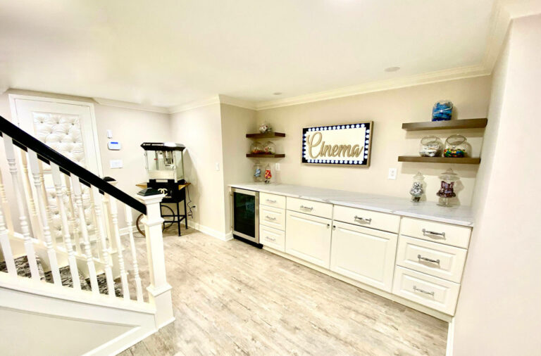 Basement Finishing with Wood Cabinetry