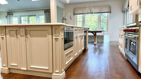 Open Concept Kitchen with Wood Flooring, Andersen 400 Series Windows Doors, Custom Island
