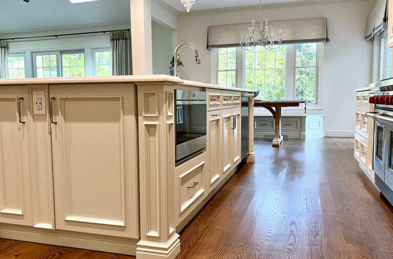 Open Concept Kitchen with Wood Flooring, Andersen 400 Series Windows Doors, Custom Island
