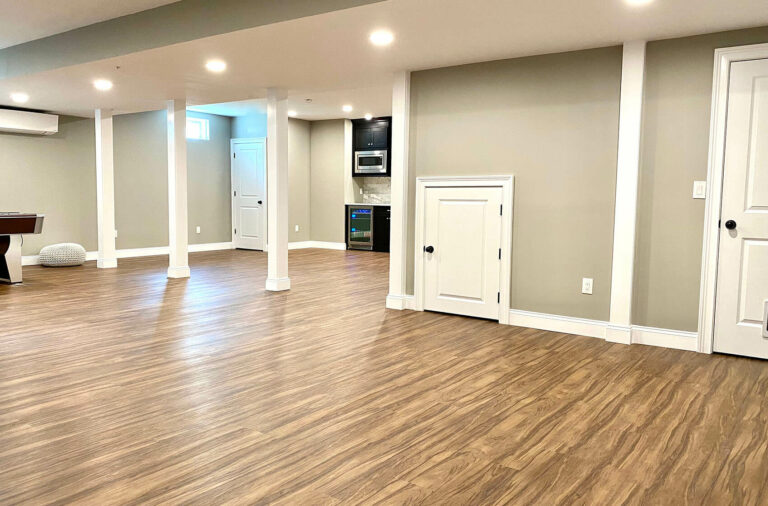 Basement Project with LED Lighting, Vinyl Floor, Ductless HVAC