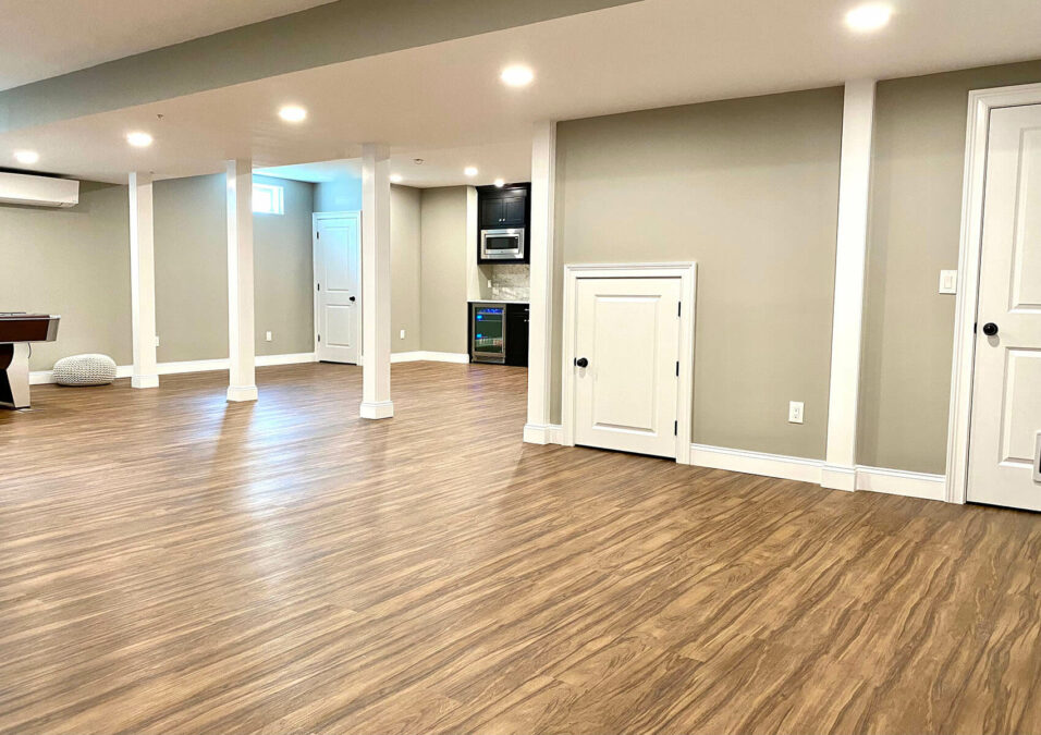Basement Project with LED Lighting, Vinyl Floor, Ductless HVAC
