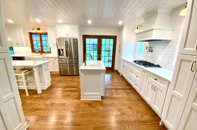 Kitchen with Wood Shaker Cabinetry, Red Oak Wood Flooring, Andersen Windows and Doors, MDF Beaded Ceiling