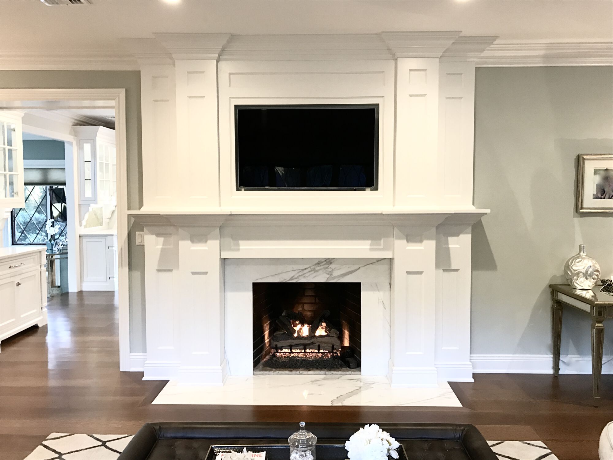 Living Room Remodeling and Kitchen Renovation with Custom Trim and Fireplace, 8_ Wide Plank Rift Only White Oak Flooring in Sussex County NJ