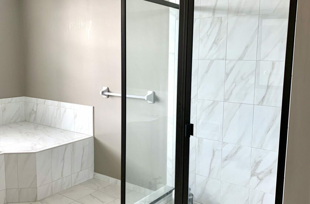 Master Bath Remodeled with Freestanding Tub, Custom Shower with Bench and Wrap Around Glass in Sparta, Sussex County NJ