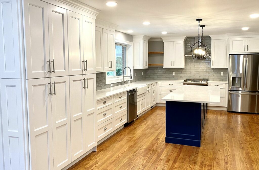 Kitchen Remodeling including Removing Wall Partitions, Oak Flooring, New Window Openings, Fabuwood cabinets, Quartz Tops, Andersen Windows in Bloomfield, Essex County NJ
