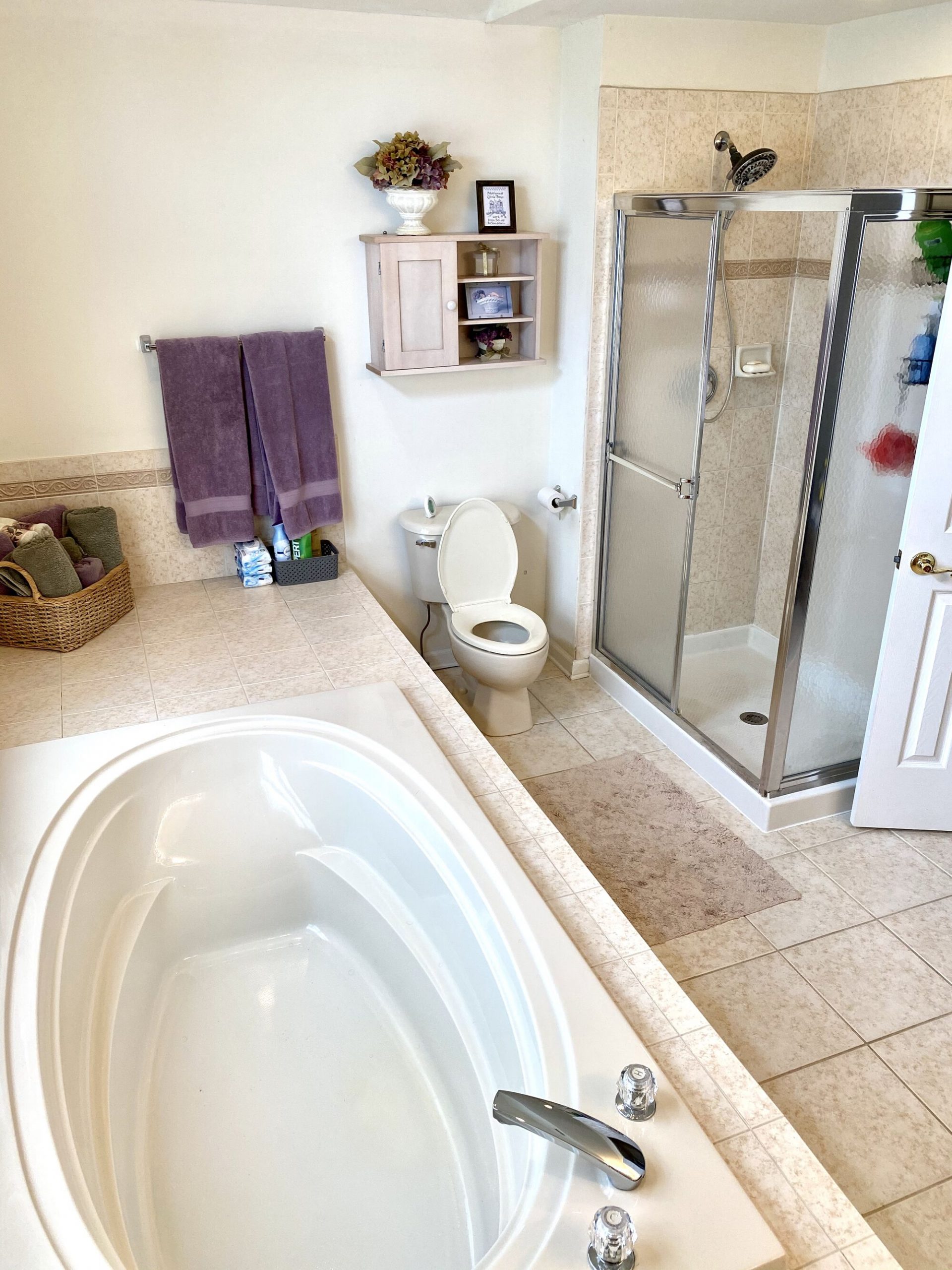 Customer Shower with Kallista Fixture, Kohler Freestanding Tub, Porcelain Tiles and Quartz Tops in Somerset, Somerset County NJ