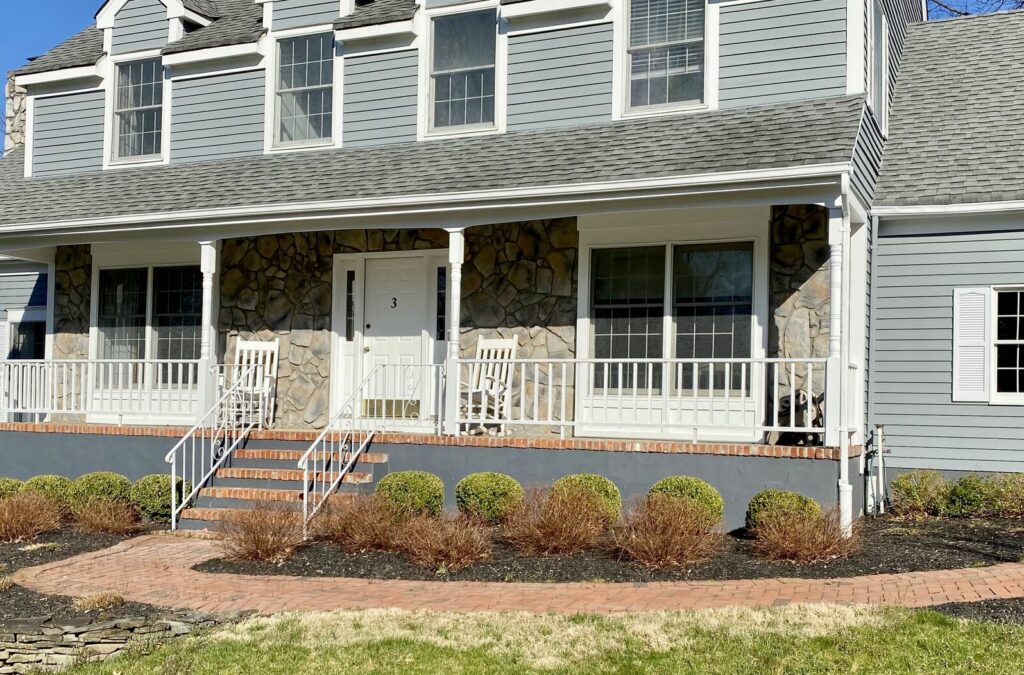 Front Porch Remodeling with Cultured Stone, Azek Trim _ Posts and Cambridge Walkway in Hillsborough, Somerset County NJ