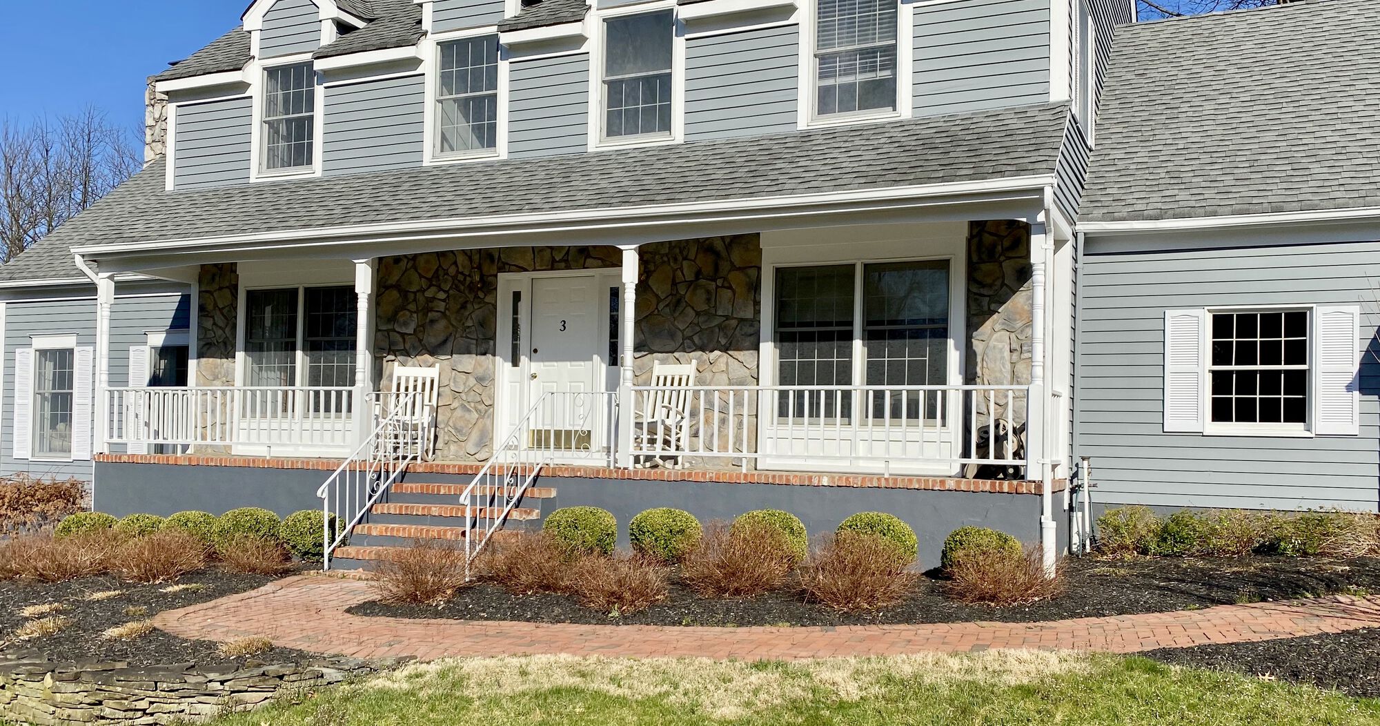Front Porch Remodeling with Cultured Stone, Azek Trim _ Posts and Cambridge Walkway in Hillsborough, Somerset County NJ
