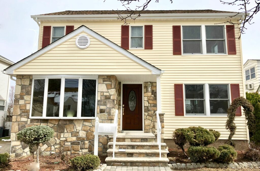 Add-a-Level Addition with Alside Siding, GAF Roofing, Andersen Windows, Boral Stone Front _ Steps, Timbertech Deck in Hasbrouck Heights, Bergen County NJ