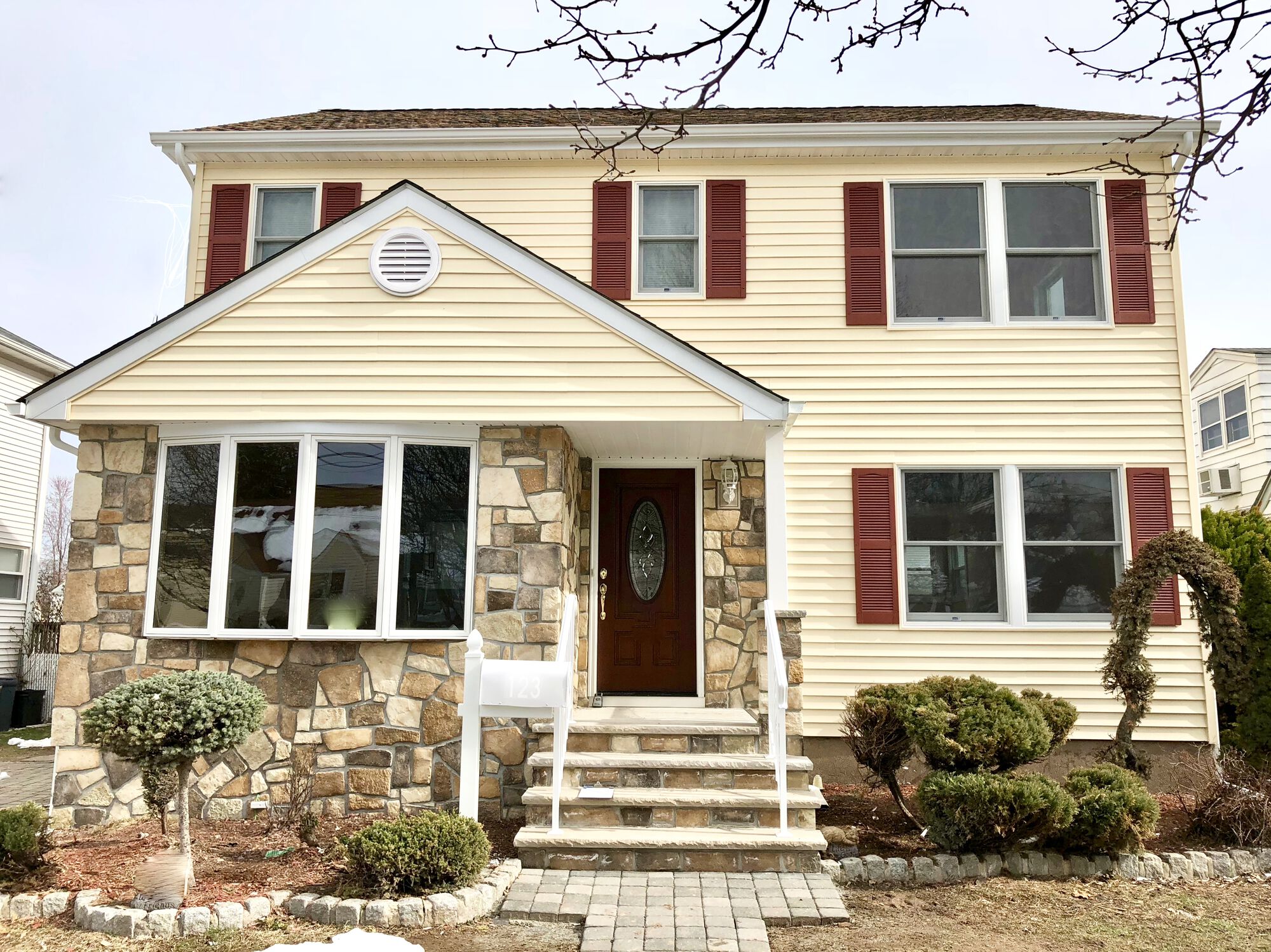 Add-a-Level Addition with Alside Siding, GAF Roofing, Andersen Windows, Boral Stone Front _ Steps, Timbertech Deck in Hasbrouck Heights, Bergen County NJ