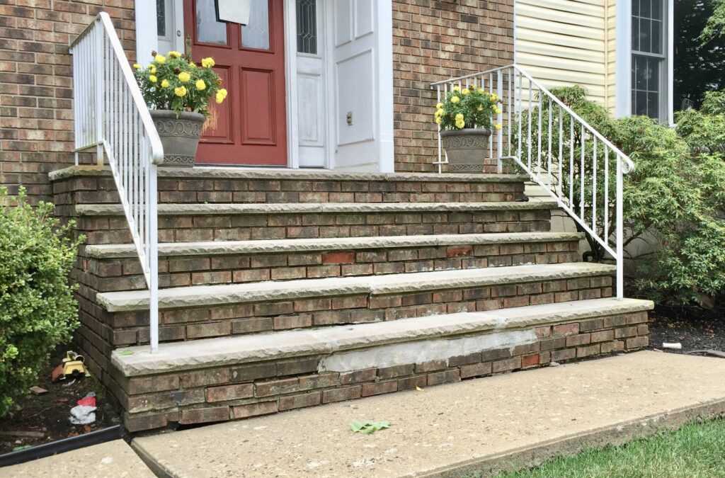 Front Steps with Boral Fieldstone Risers, Bluestone Treads, Aluminum Railings in Berkeley Heights, Union County NJ
