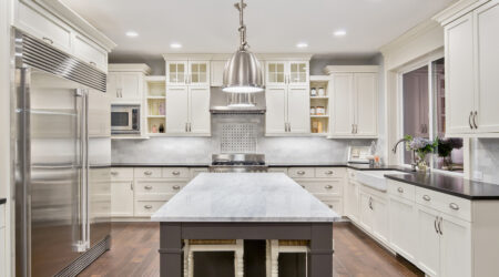 Modern kitchen with white cabinets