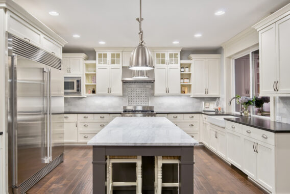 Modern kitchen with white cabinets
