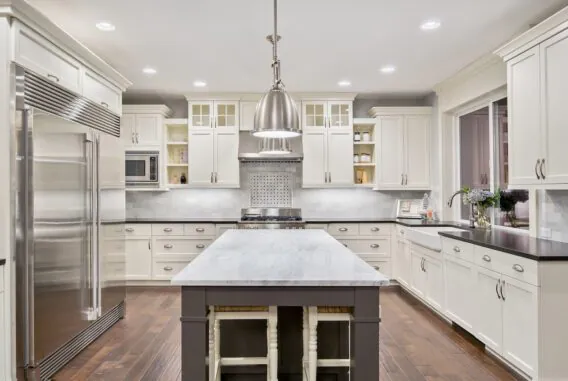 Modern kitchen with white cabinets