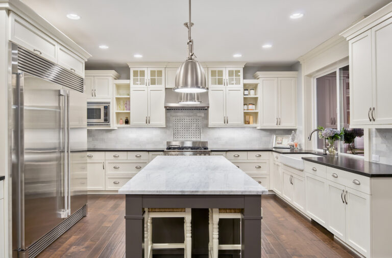 Modern kitchen with white cabinets