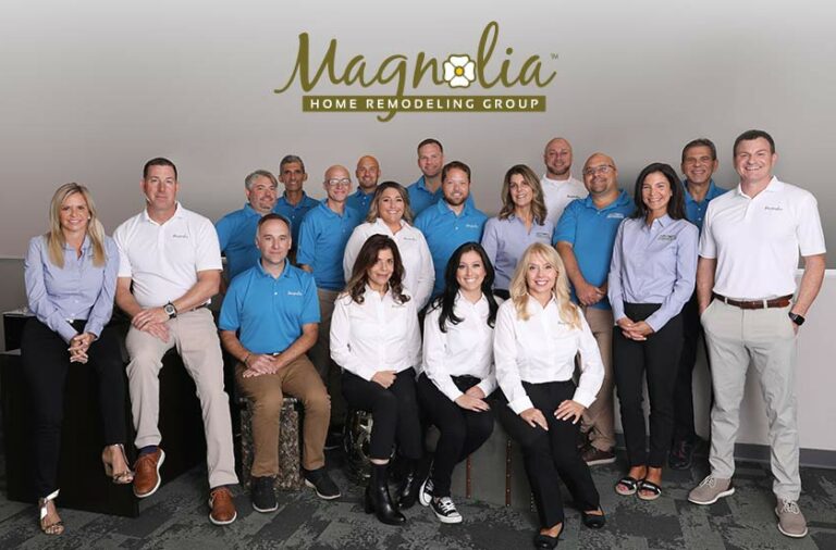 Group photo of the Magnolia Home Remodeling team inside their office.