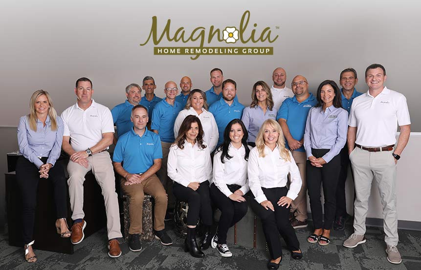 Group photo of the Magnolia Home Remodeling team inside their office.