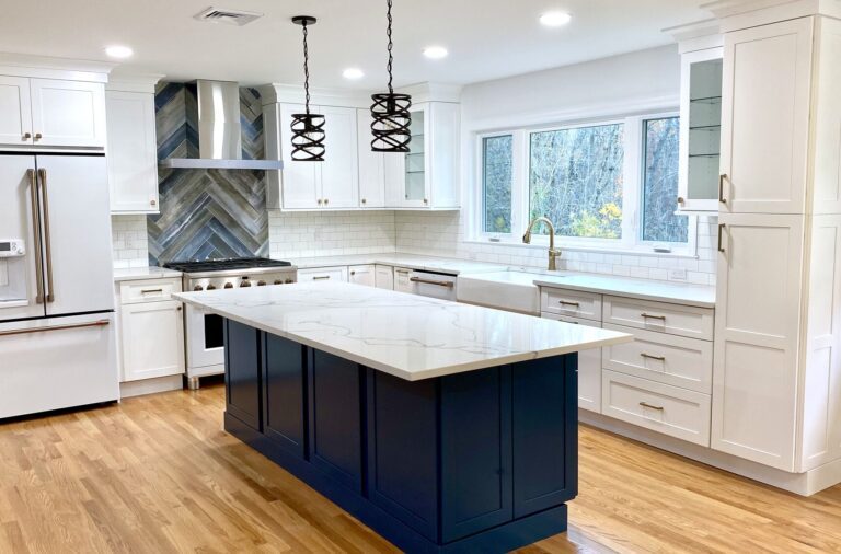 Custom Blue Island; Matte White Finish Kitchen Remodel in Berkeley Heights, NJ by Magnolia Home Remodeling Group project photo 2