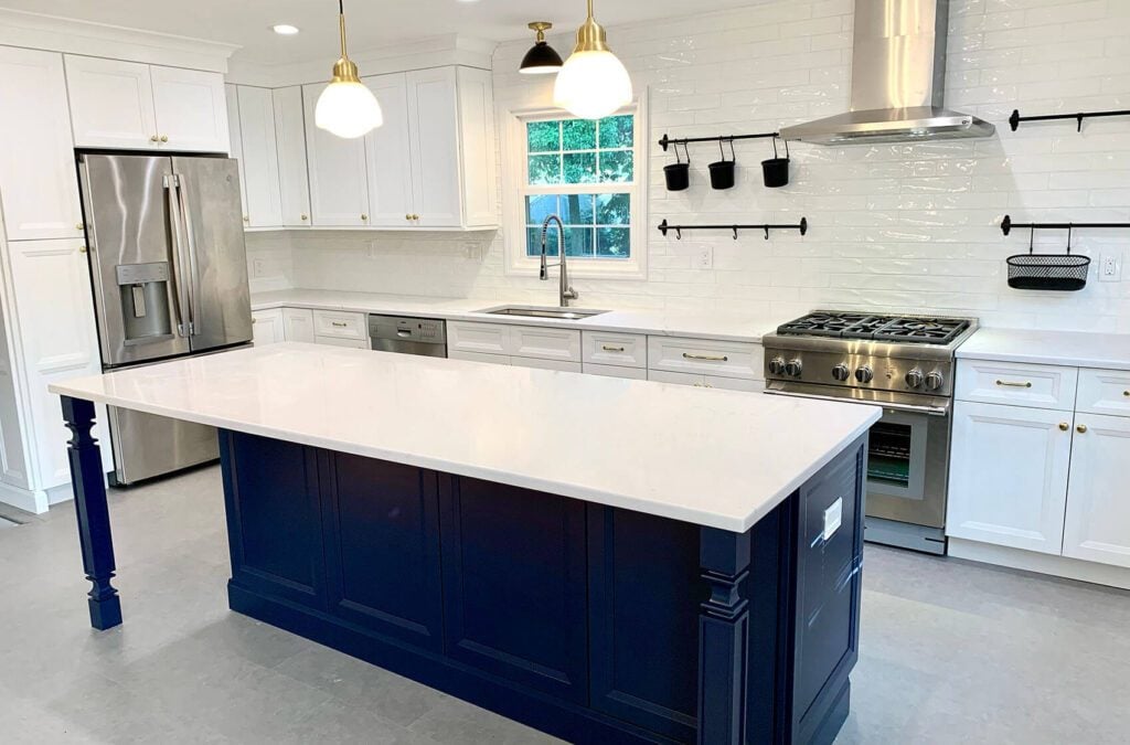 Custom Kitchen with blue island