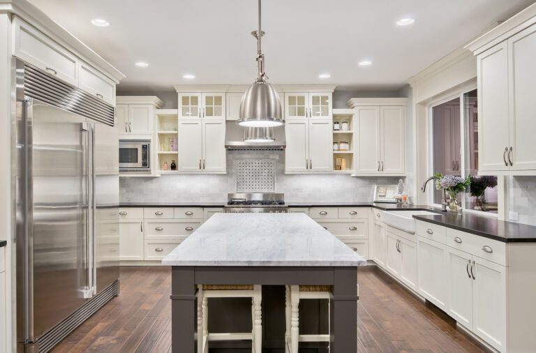 Modern kitchen with white cabinets